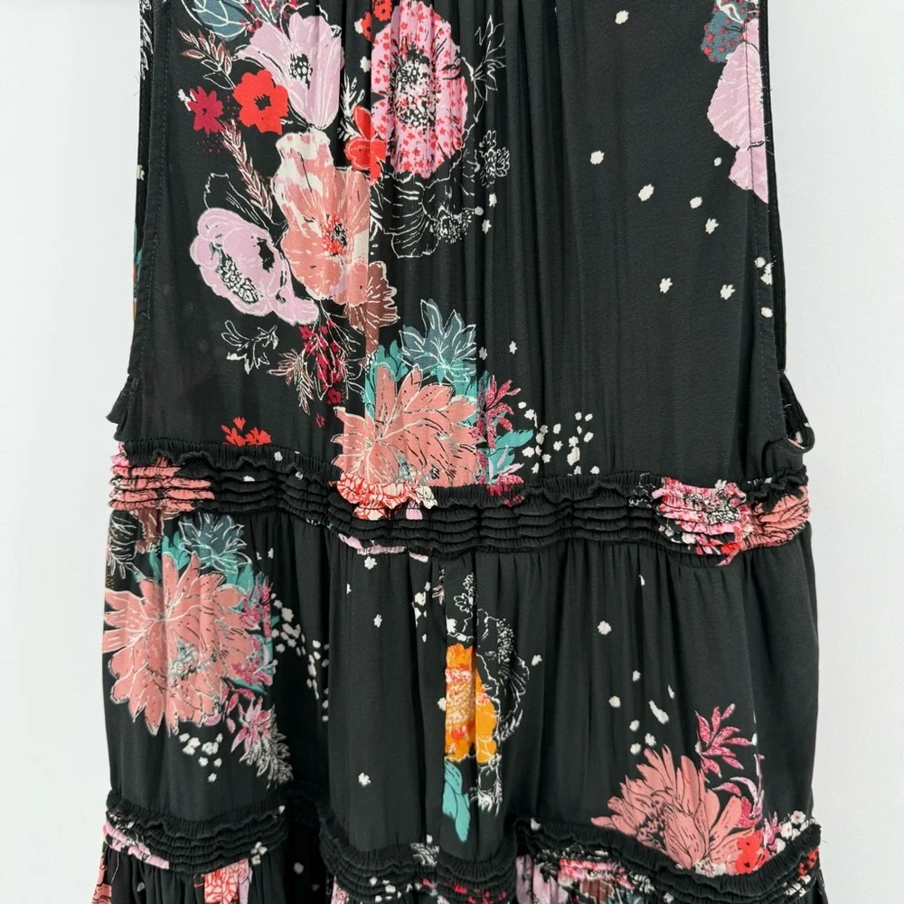 Free People purple haze black tunic XS Floral boho festival‎ casual V neck